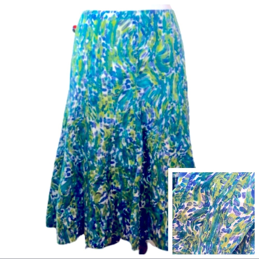 CHICO’S 💯% COTTON FLARE SKIRT • MONET STYLE WATERCOLOR PRINT • sz 1